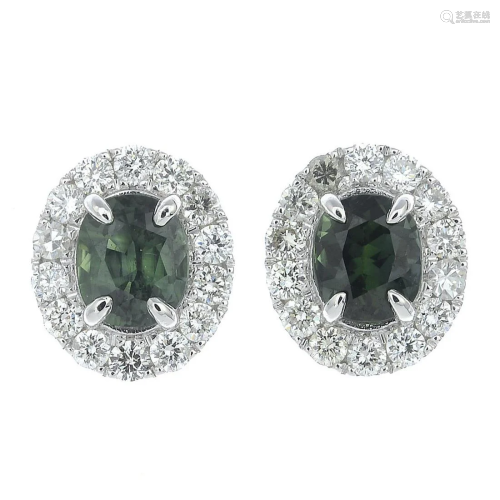 A pair of green sapphire and brilliant-cut dia…