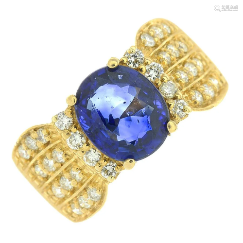 A sapphire and diamond dress ring.Sapphire …