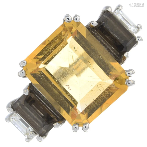 A 9ct gold citrine, smoky quartz and diamond d…
