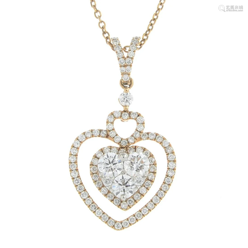 A diamond heart pendant, on chain.Total diam…