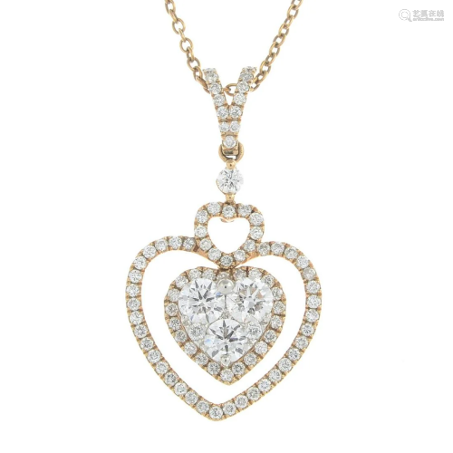 A diamond heart pendant, on chain.Total diam…
