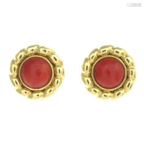 A pair of coral earrings.Fittings for non-pierc…