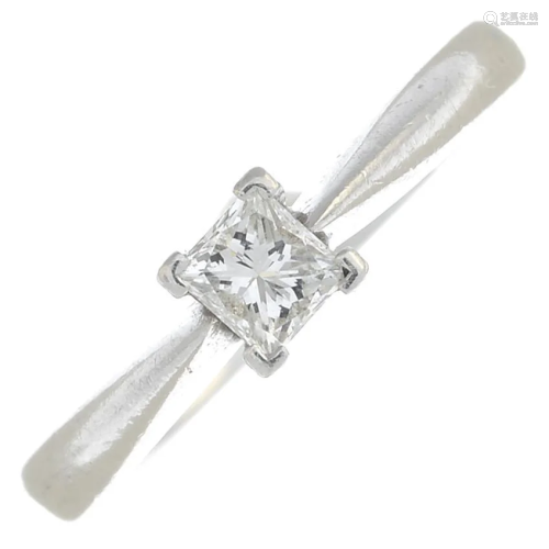 A platinum square-shape diamond single-stone