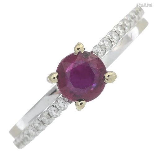 An 18ct gold ruby and diamond dress ring.Estimated