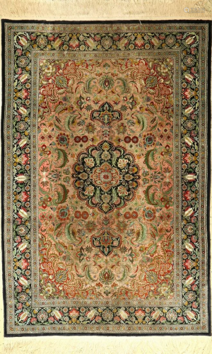 China silk rug, approx. 40 years, silk on cotton