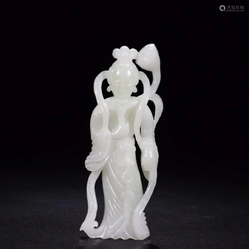 CHINESE WHITE JADE CARVED LADY