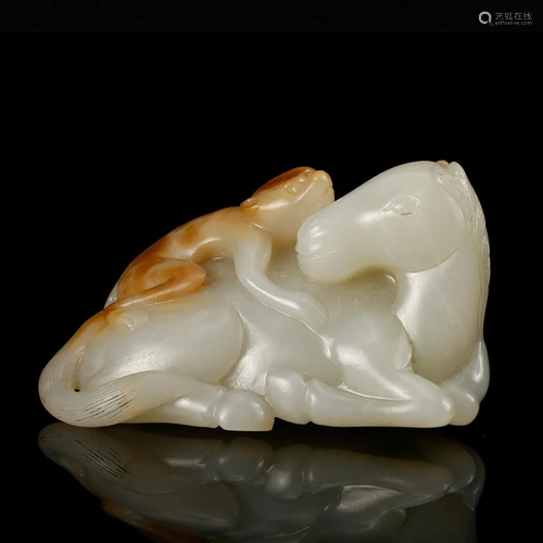 CHINESE WHITE JADE MONKEY ON HORSEBACK