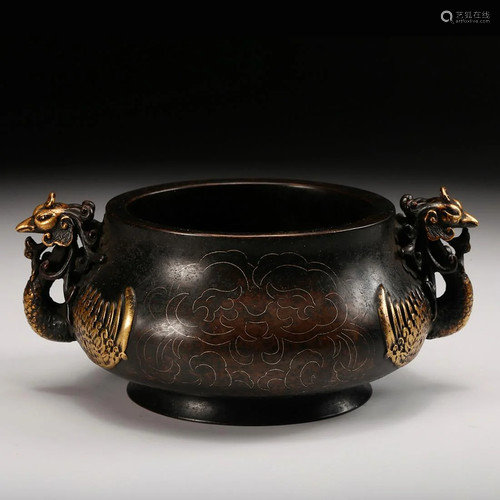 CHINESE GILT BRONZE CENSER WITH MARK