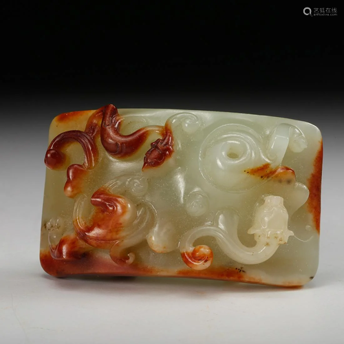 CHINESE WHITE JADE CHILONG SWORD FITTING