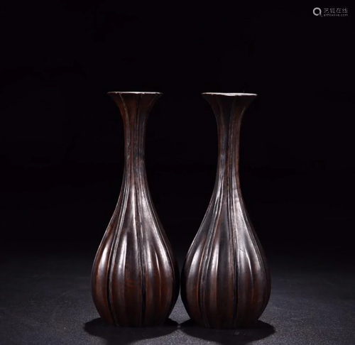 CHINESE ZITAN WOOD VASES, PAIR