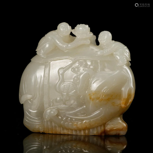 CHINESE WHITE JADE BOY ON ELEPHANT, QING D…