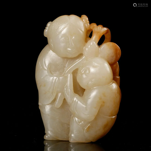 CHINESE WHITE JADE CARVED BOYS HEHE