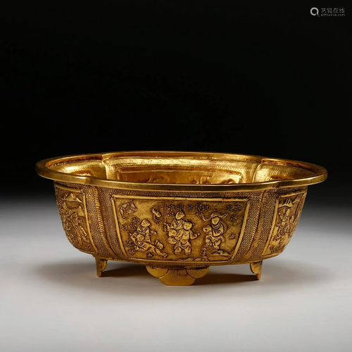 CHINESE GILT BRONZE PLANTER'S BASIN