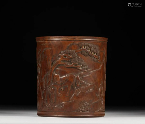 CHINESE ROSEWOOD CARVED BRUSH POT