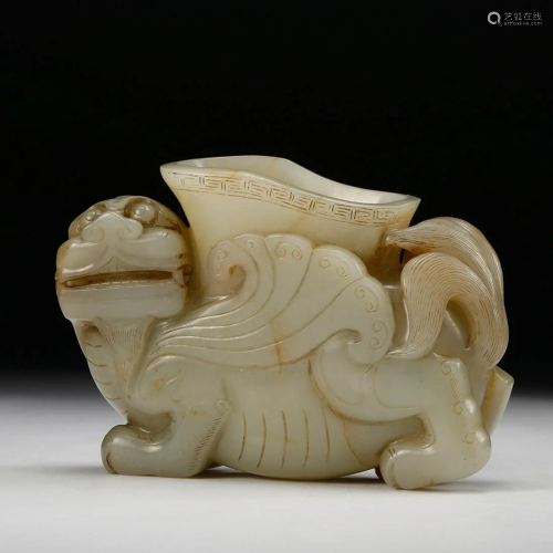 CHINESE ARCHAISTIC JADE BEAST WATER COUPE