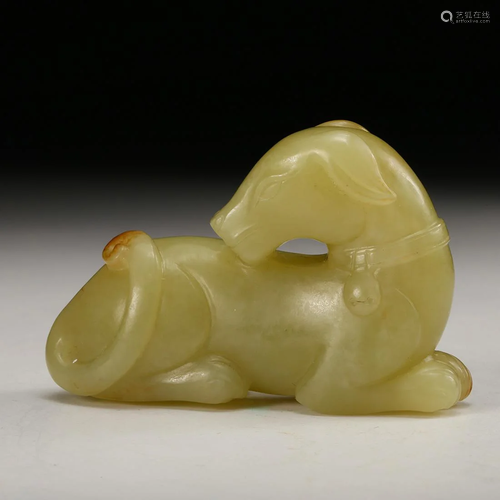 CHINESE YELLOW JADE RECUMBENT DOG