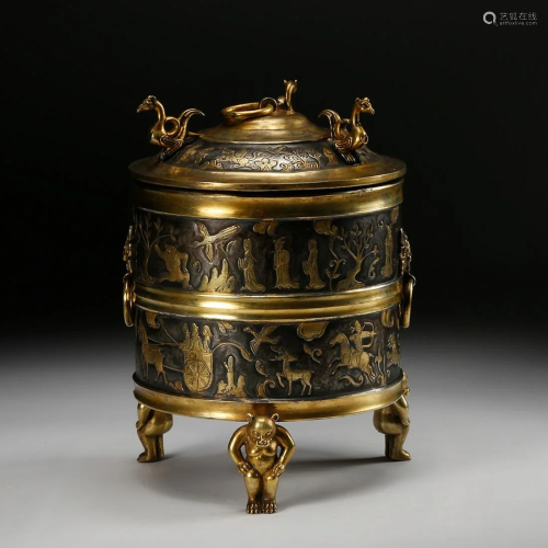 CHINESE GILT SILVER STACKED COVER CENSER