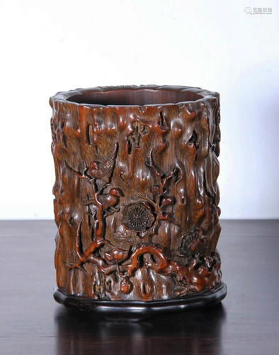 CHINESE HARDWOOD BRUSH POT