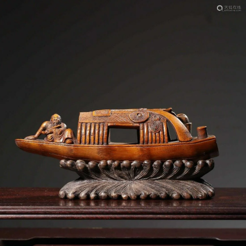 CHINESE BAMBOO CARVED FISHING BOAT