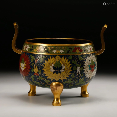 CHINESE CLOISONNE TRIPOD CENSER