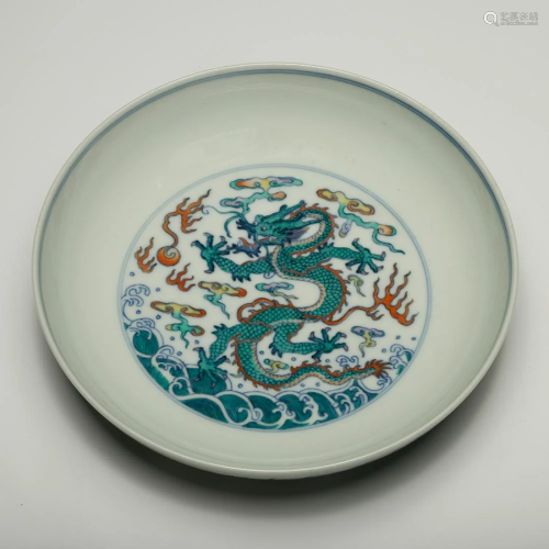 CHINESE DOUCAI DRAGON PORCELAIN PLATE, …