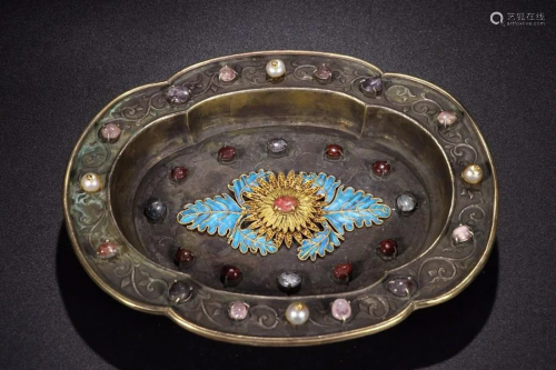 CHINESE SILVER TRAY WITH INLAY