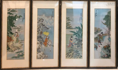 CHINESE SET OF 4 EMBROIDERY WALL PANELS