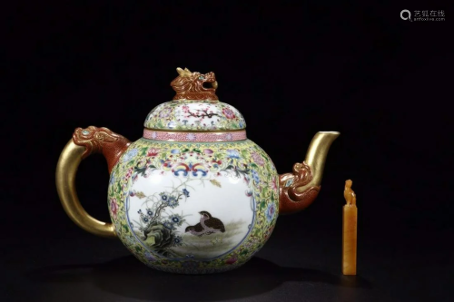 CHINESE FAMILLE ROSE TEAPOT AND SOAPSTONE SE…