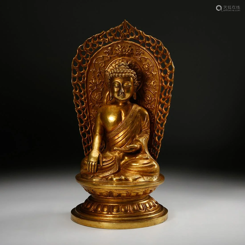 CHINESE GILT BRONZE SEATED BUDDHA