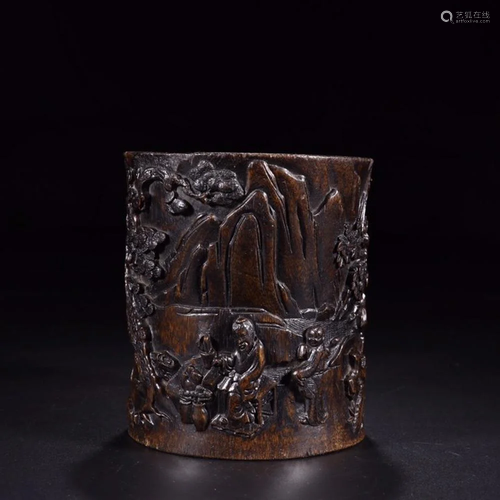 CHINESE CHENXIANG WOOD BRUSH POT