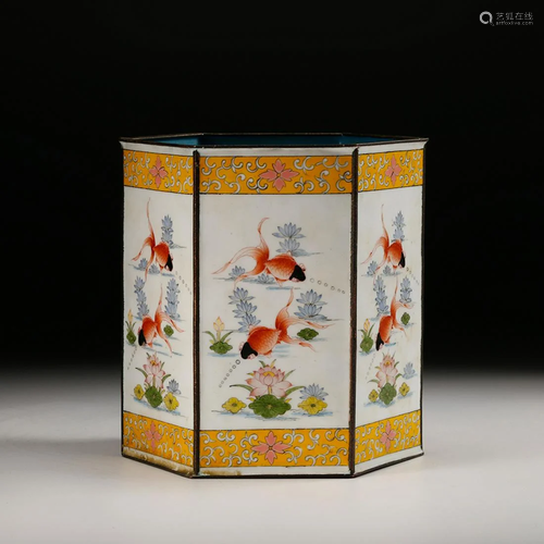 CHINESE BRONZE ENAMEL BRUSH POT