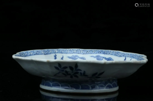 CHINESE BLUE WHITE PORCELAIN PLATE, MARKED