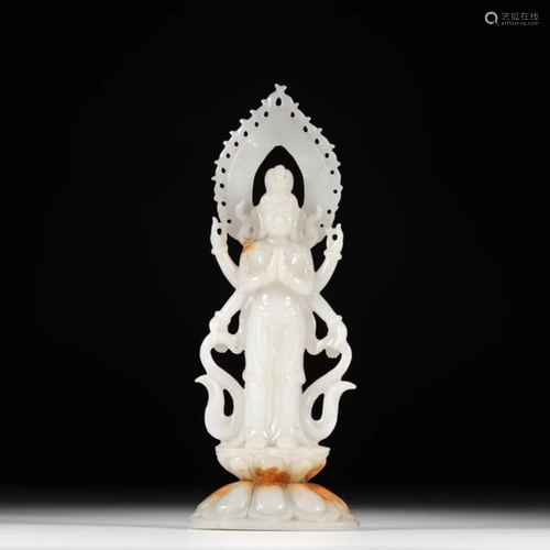 CHINESE WHITE JADE FIGURE OF GUANYIN