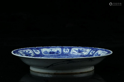 CHINESE BLUE WHITE PORCELAIN PLATE, MARKED