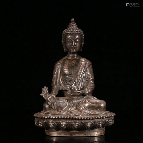 CHINESE SILVER FIGURE OF SHAKYAMUNI