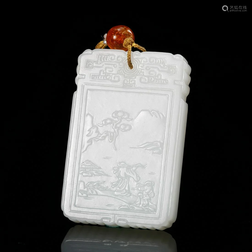 CHINESE WHITE JADE PLAQUE PENDANT