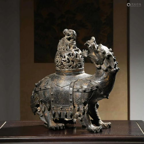 CHINESE BRONZE CAST QILIN CENSER