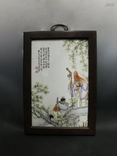 CHINESE FAMILLE ROSE PORCELAIN WALL PANEL
