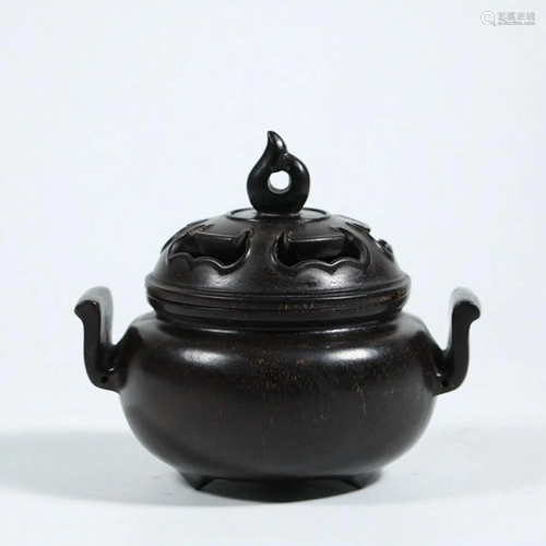 CHINESE ZITAN WOOD CARVED CENSER