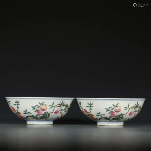 CHINESE FAMILLE ROSE PORCELAIN BOWLS, PAIR