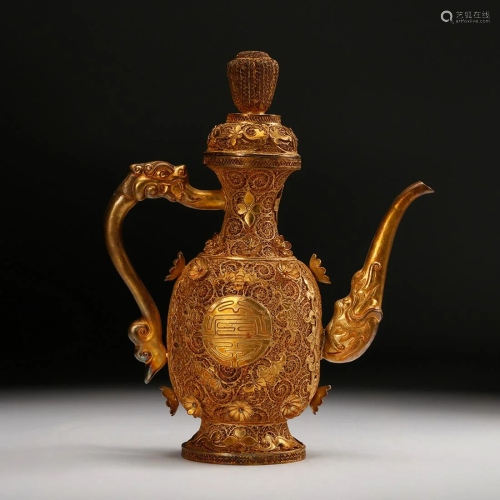 CHINESE GILT SILVER WIRE EWER