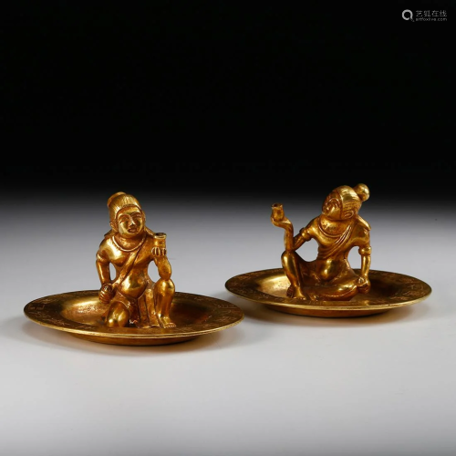 CHINESE GILT BRONZE ORNAMENTS, PAIR