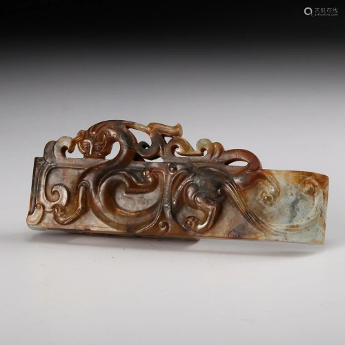 CHINESE ARCHAISTIC JADE CHILONG SWORD FITTI…
