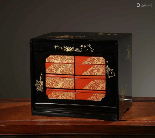 JAPANESE LACQUER WOOD JEWELRY CABINET