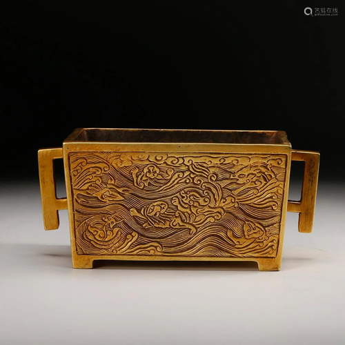 CHINESE GILT BRONZE CENSER WITH MARK