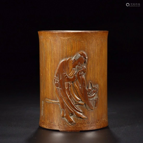 CHINESE BAMBOO CARVED BRUSH POT