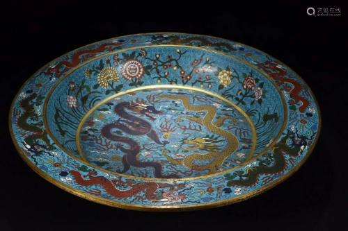 CHINESE CLOISONNE DRAGON BASIN WITH MARK