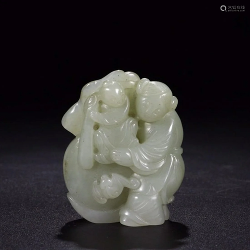 CHINESE CELADON JADE CARVED FIGURINES