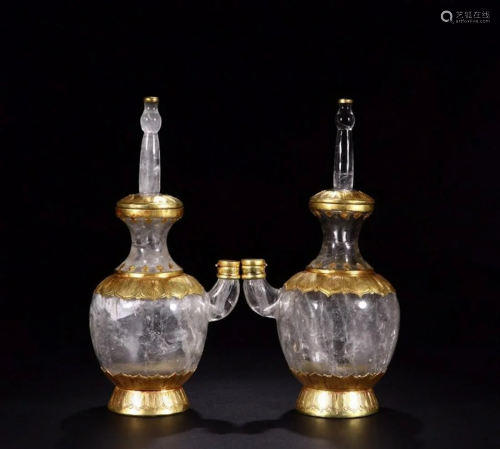CHINESE ROCK CRYSTAL WATER PITCHERS, PAIR