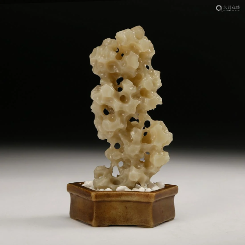 CHINESE WHITE JADE SCHOLAR STONE BOULDER